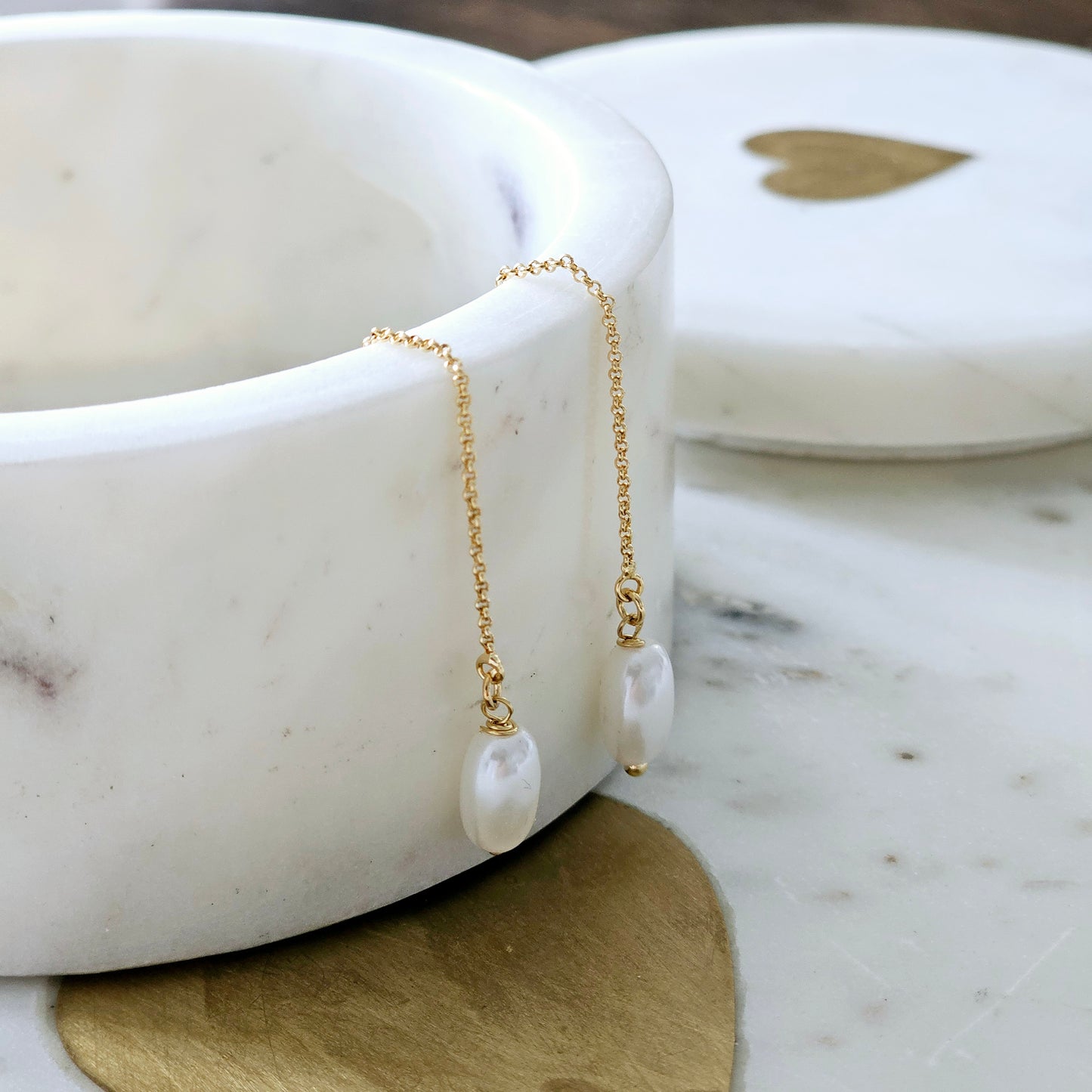 18K Gold Plated Pearl Threader Earrings