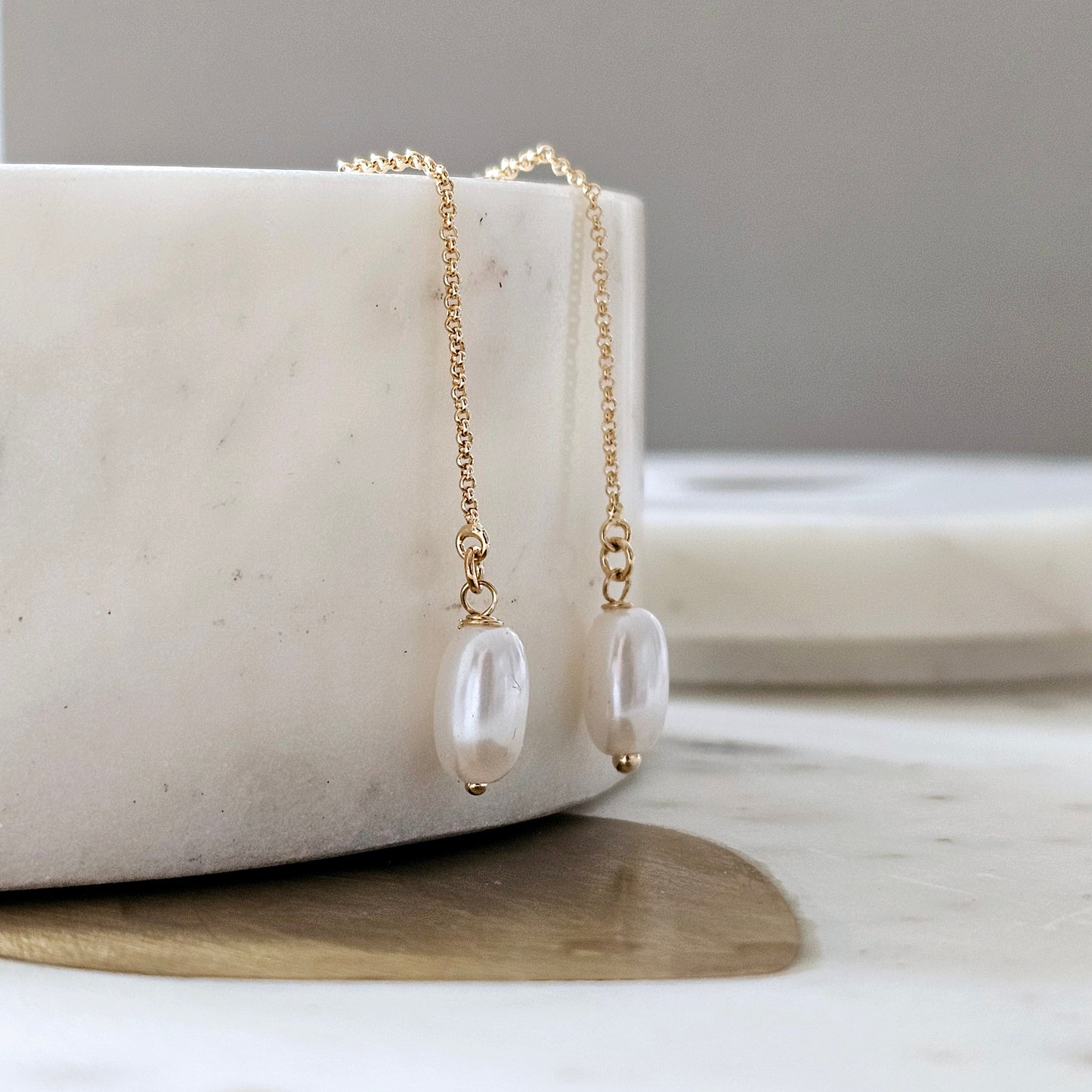 18K Gold Plated Pearl Threader Earrings