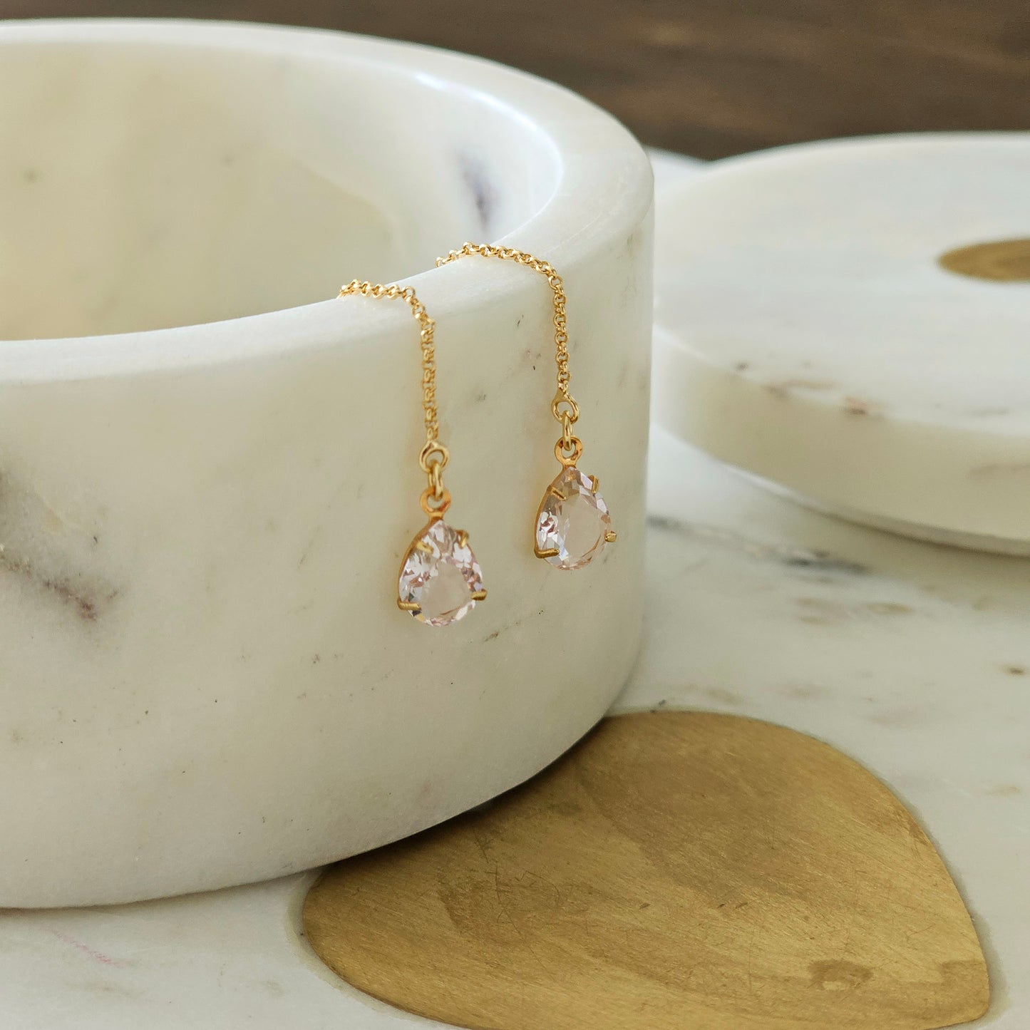 18K Gold Plated Teardrop Threader Earrings