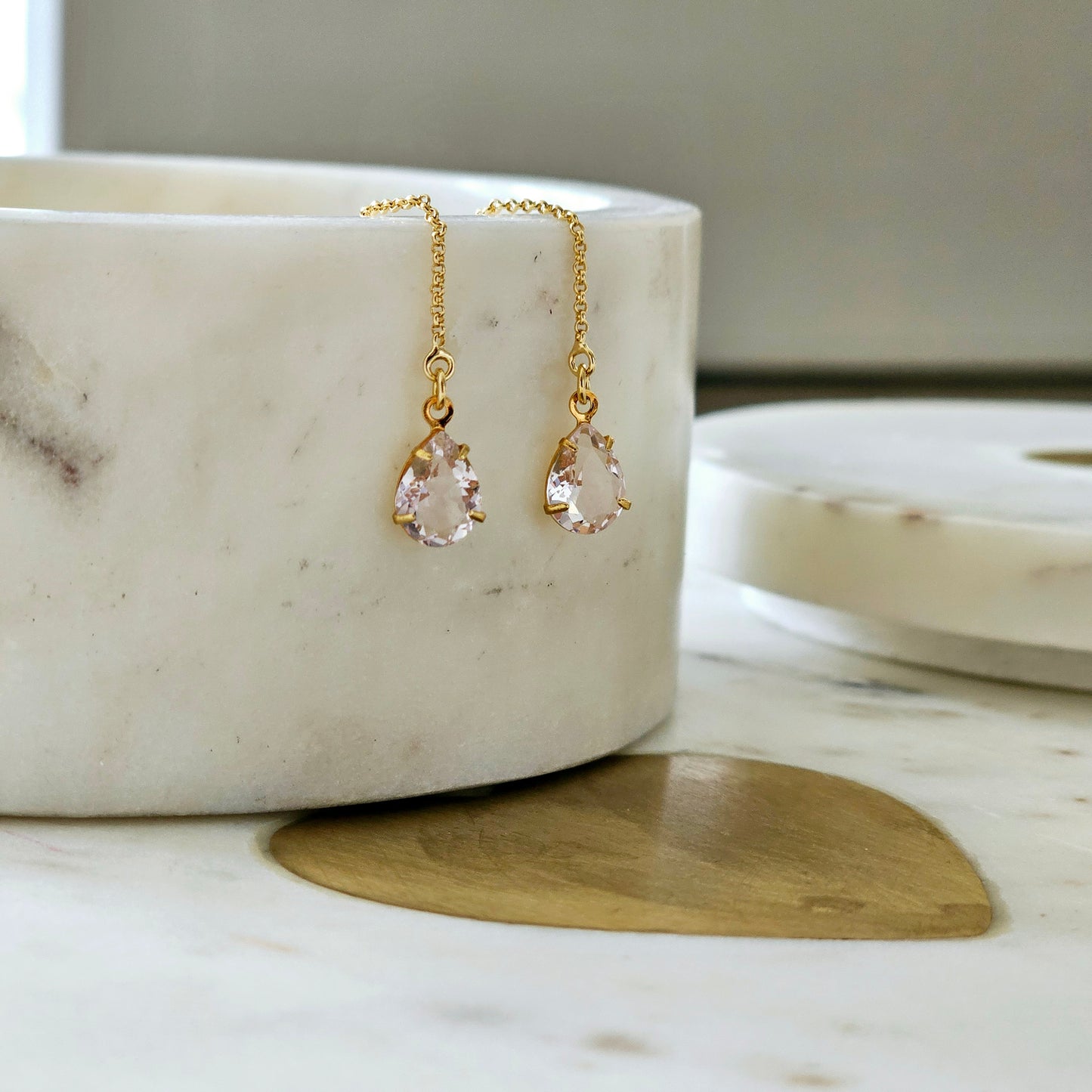 18K Gold Plated Teardrop Threader Earrings