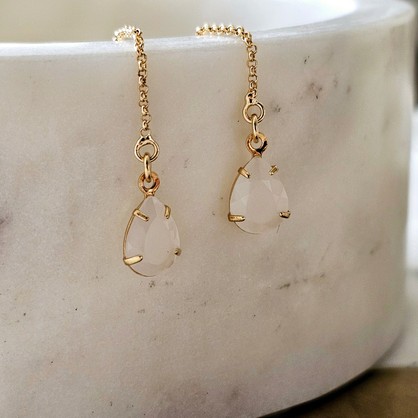 18K Gold Plated Teardrop Threader Earrings