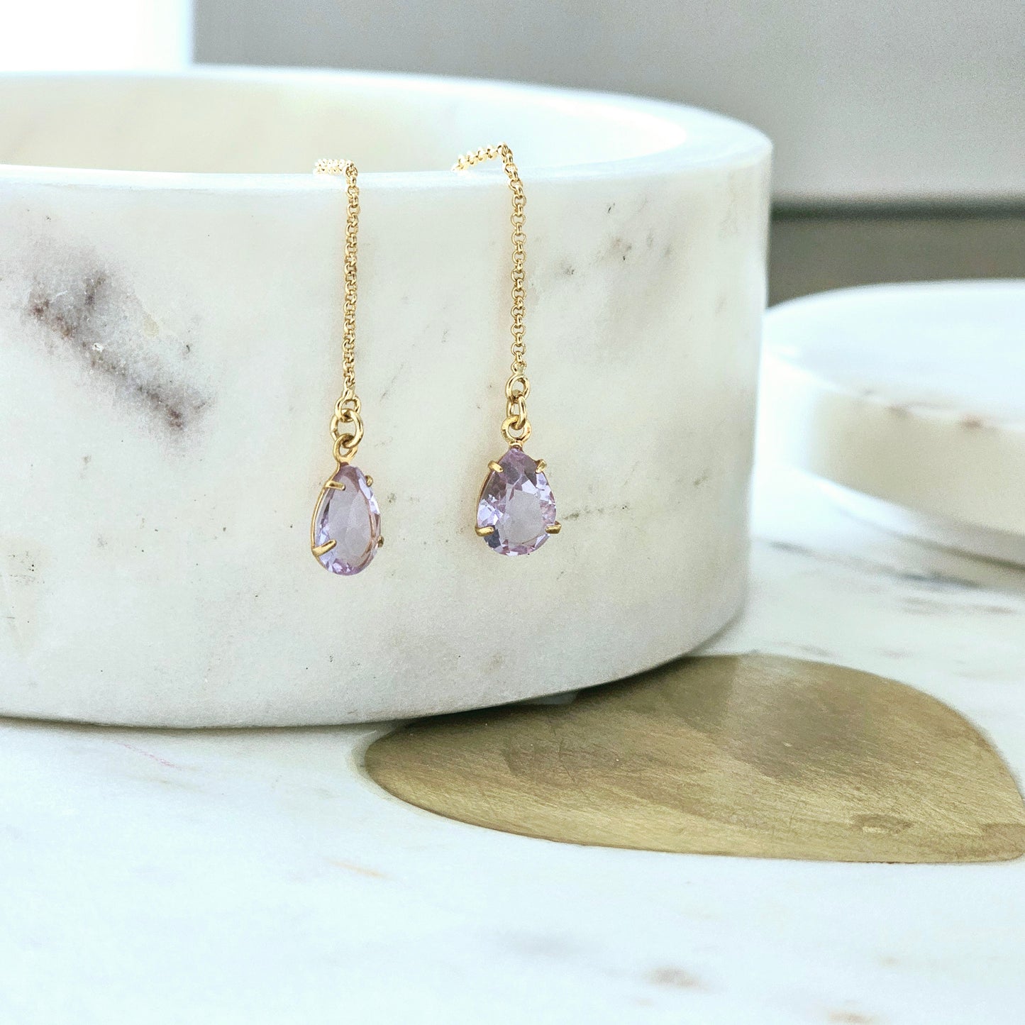 18K Gold Plated Teardrop Threader Earrings