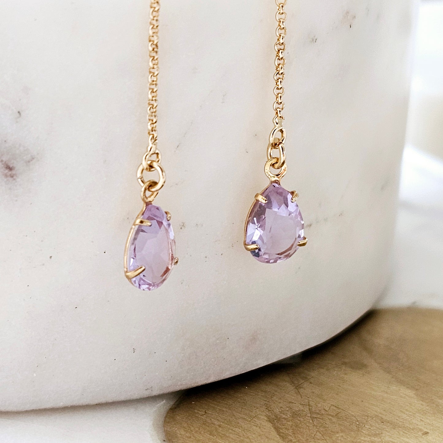 18K Gold Plated Teardrop Threader Earrings