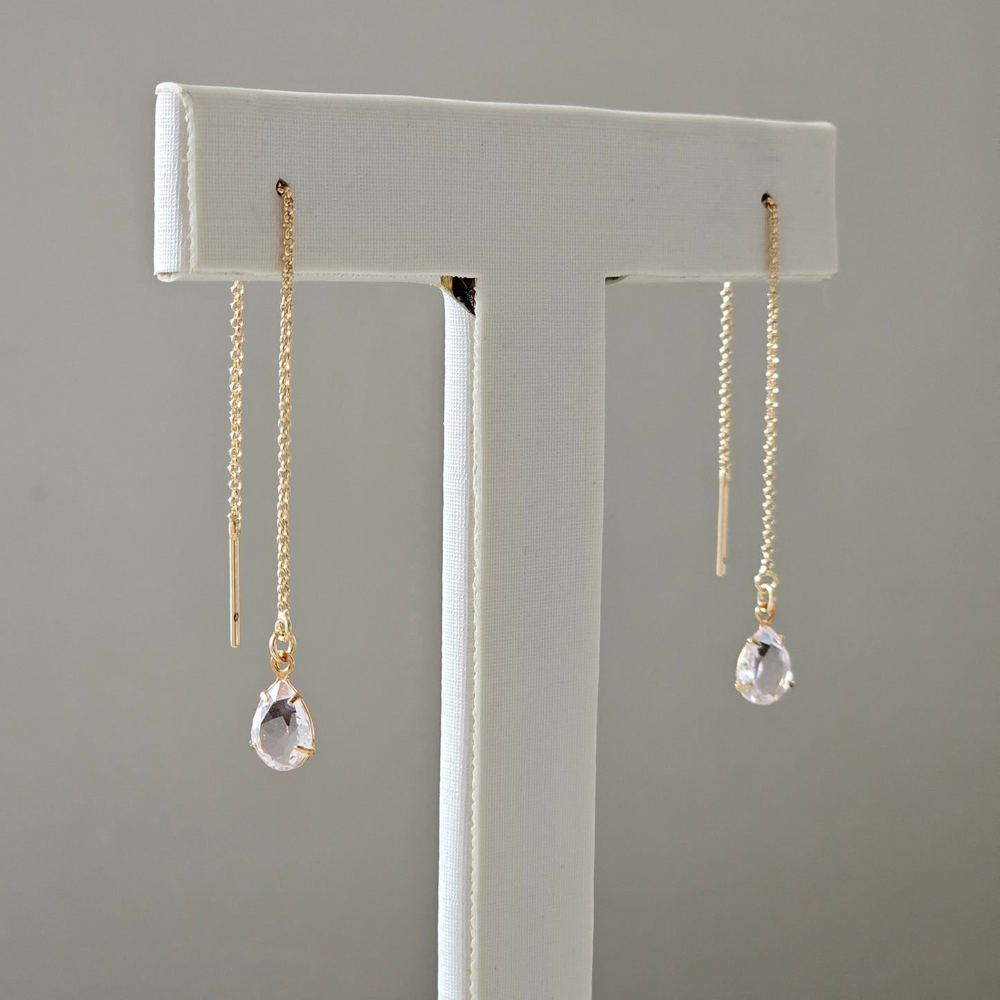 18K Gold Plated Teardrop Threader Earrings