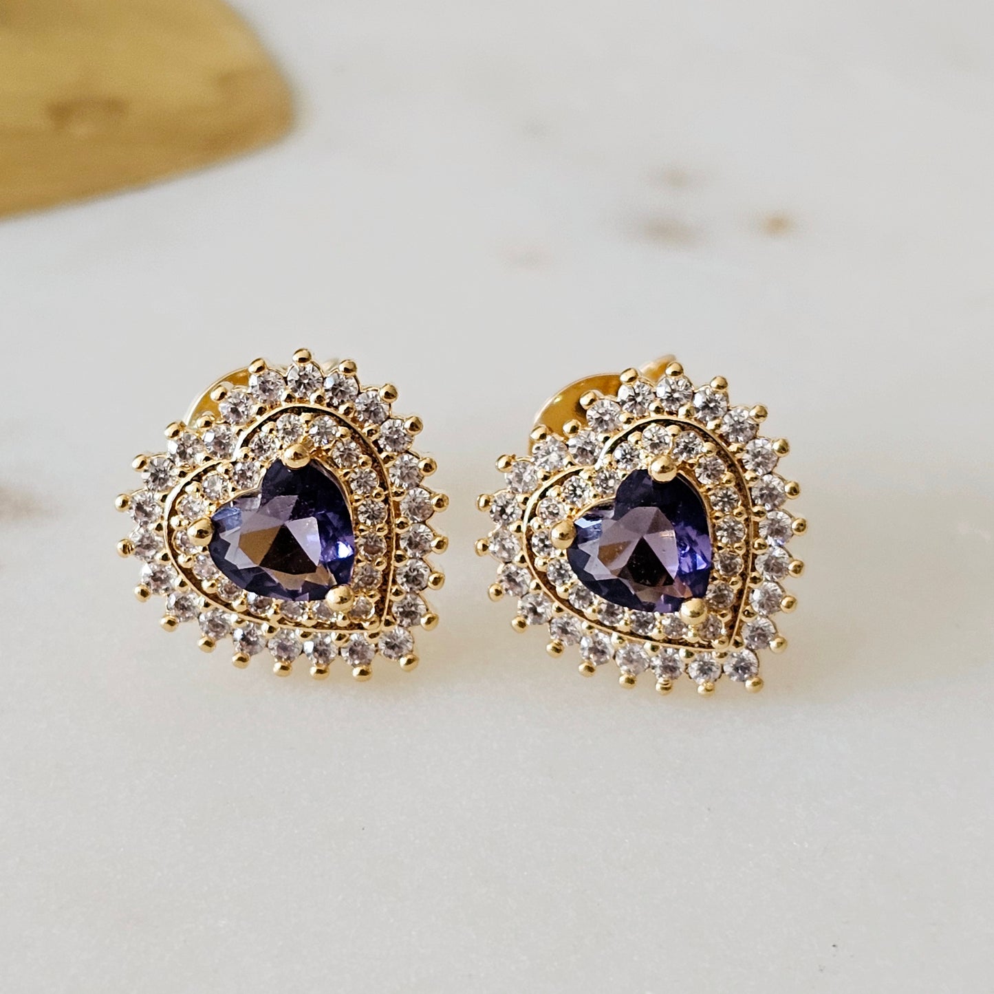18K Gold Plated Studded Zirconia Purple Heart Shape Set
