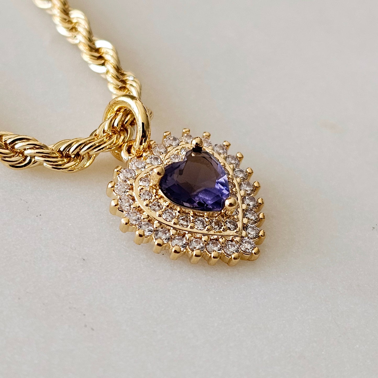 18K Gold Plated Studded Zirconia Purple Heart Shape Set