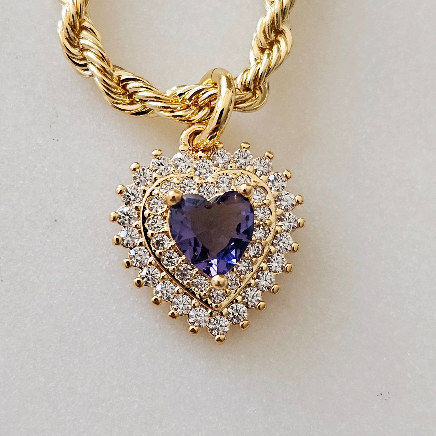 18K Gold Plated Studded Zirconia Purple Heart Shape Set