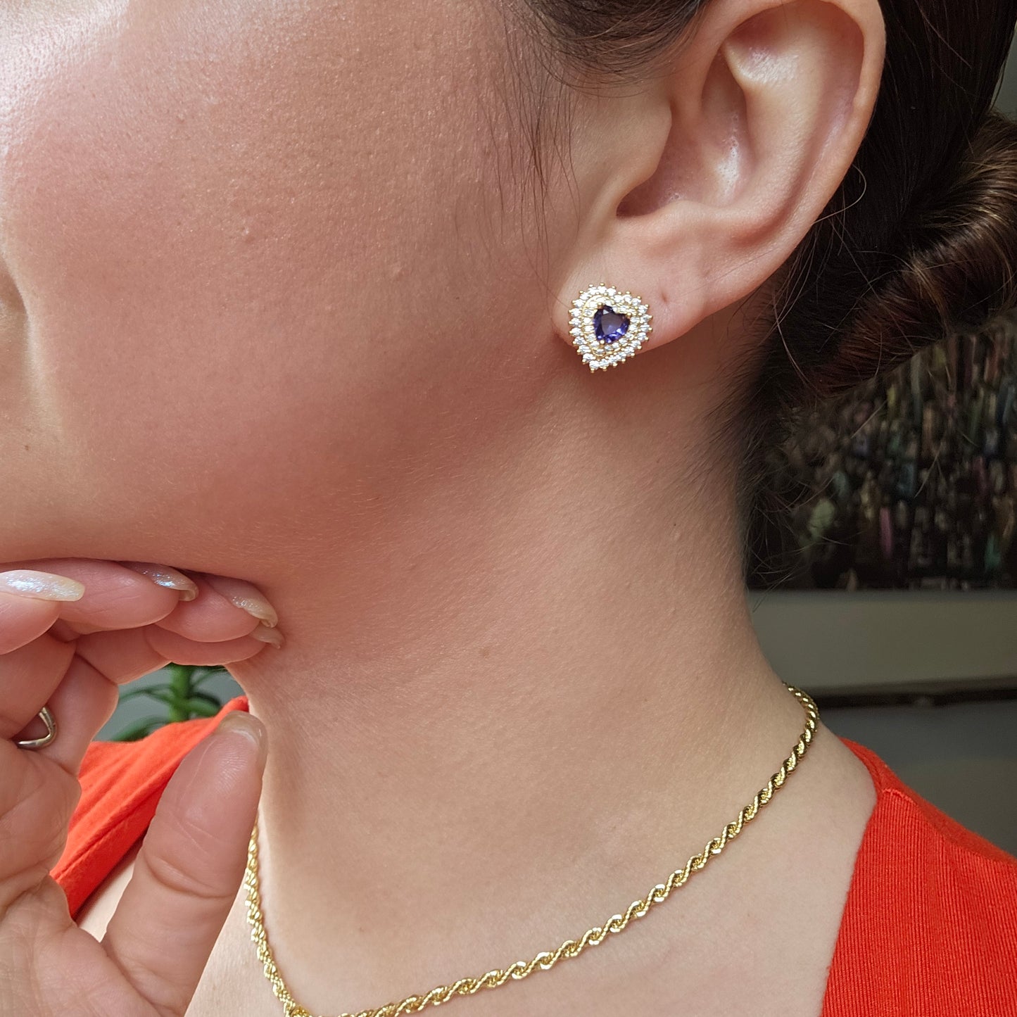 18K Gold Plated Studded Zirconia Purple Heart Shape Set