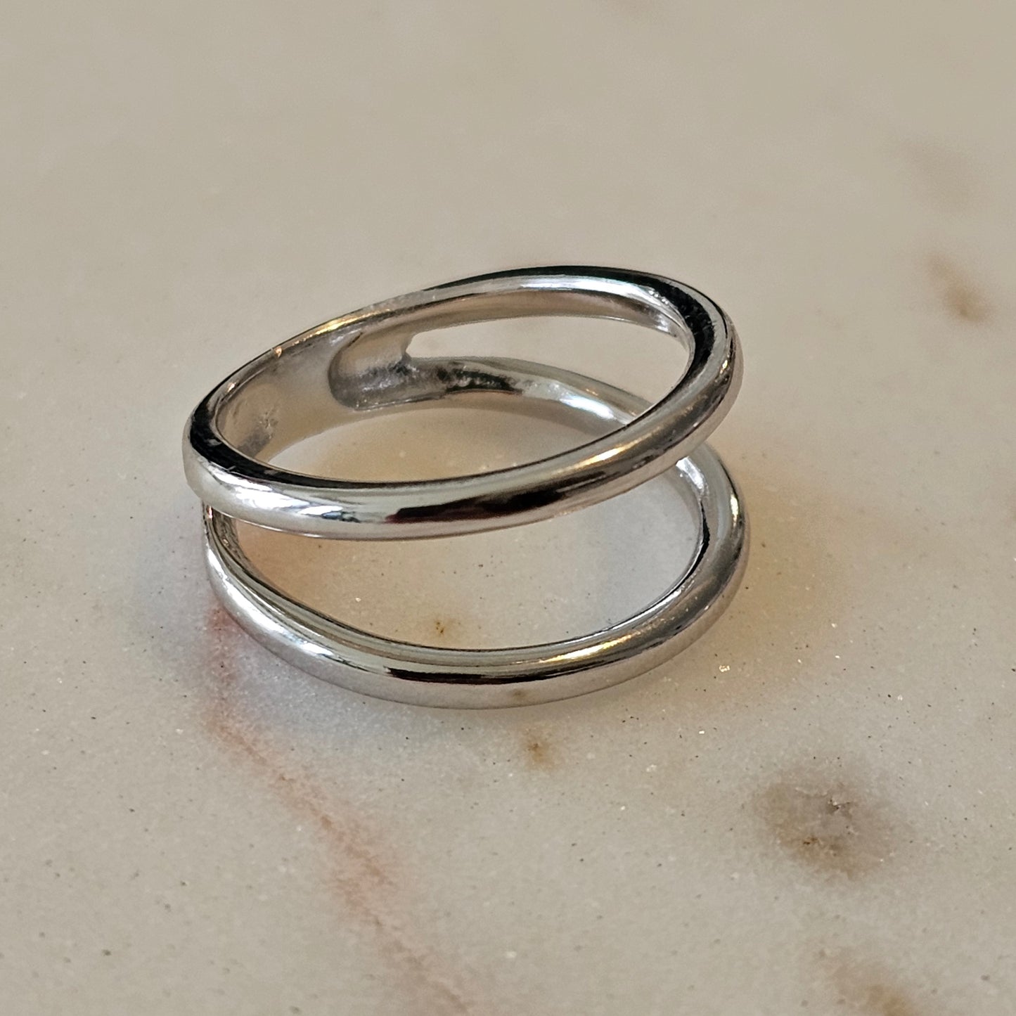White Rhodium Plated Double Ring