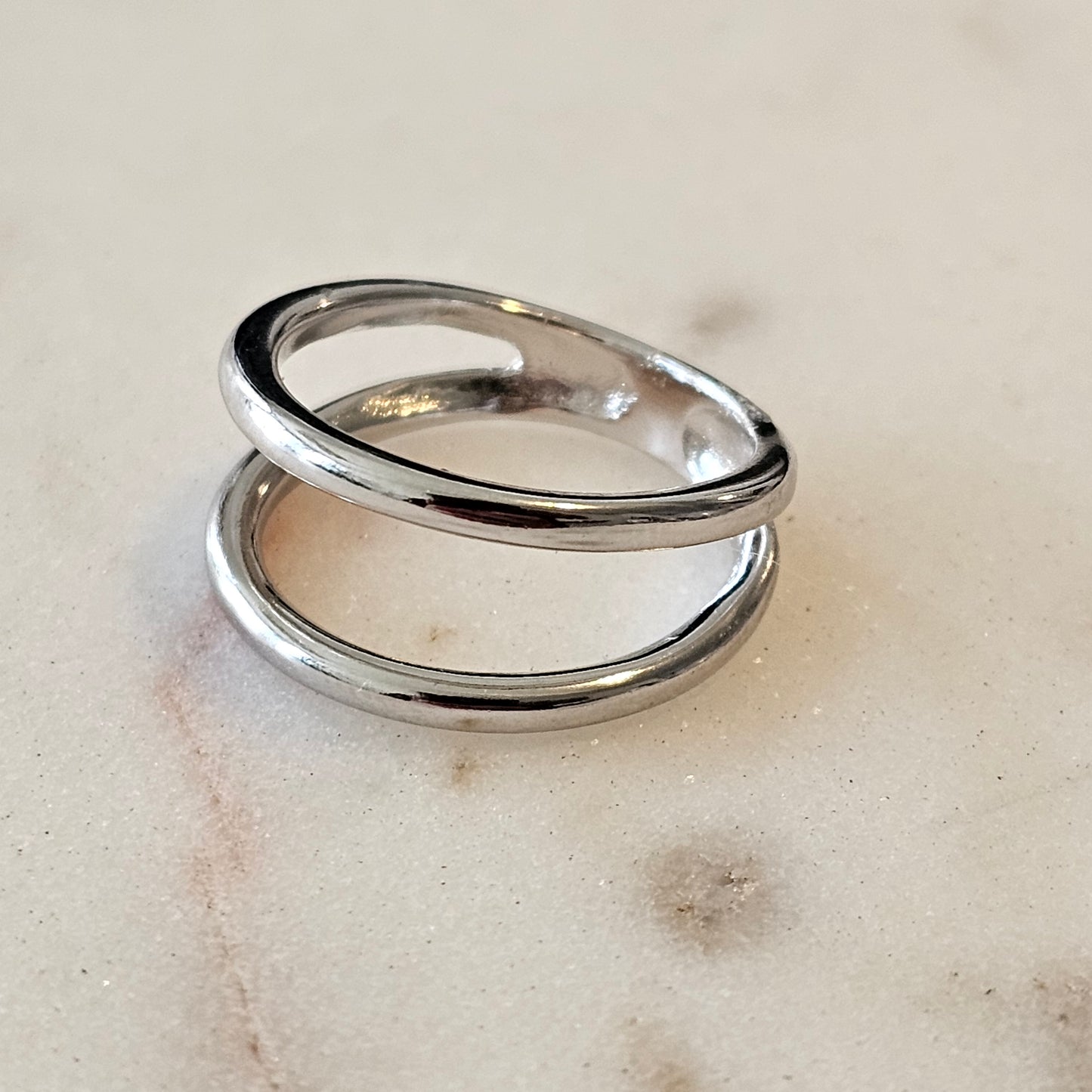 White Rhodium Plated Double Ring