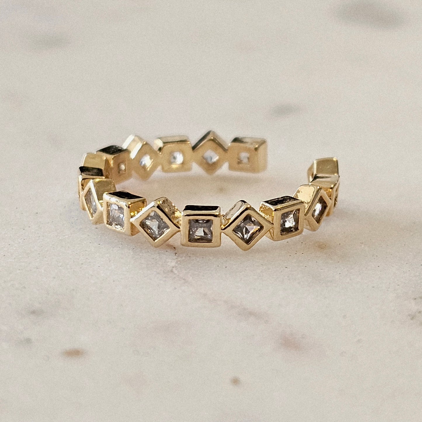 18K Gold Plated Adjustable Delicate Square Zirconias Ring