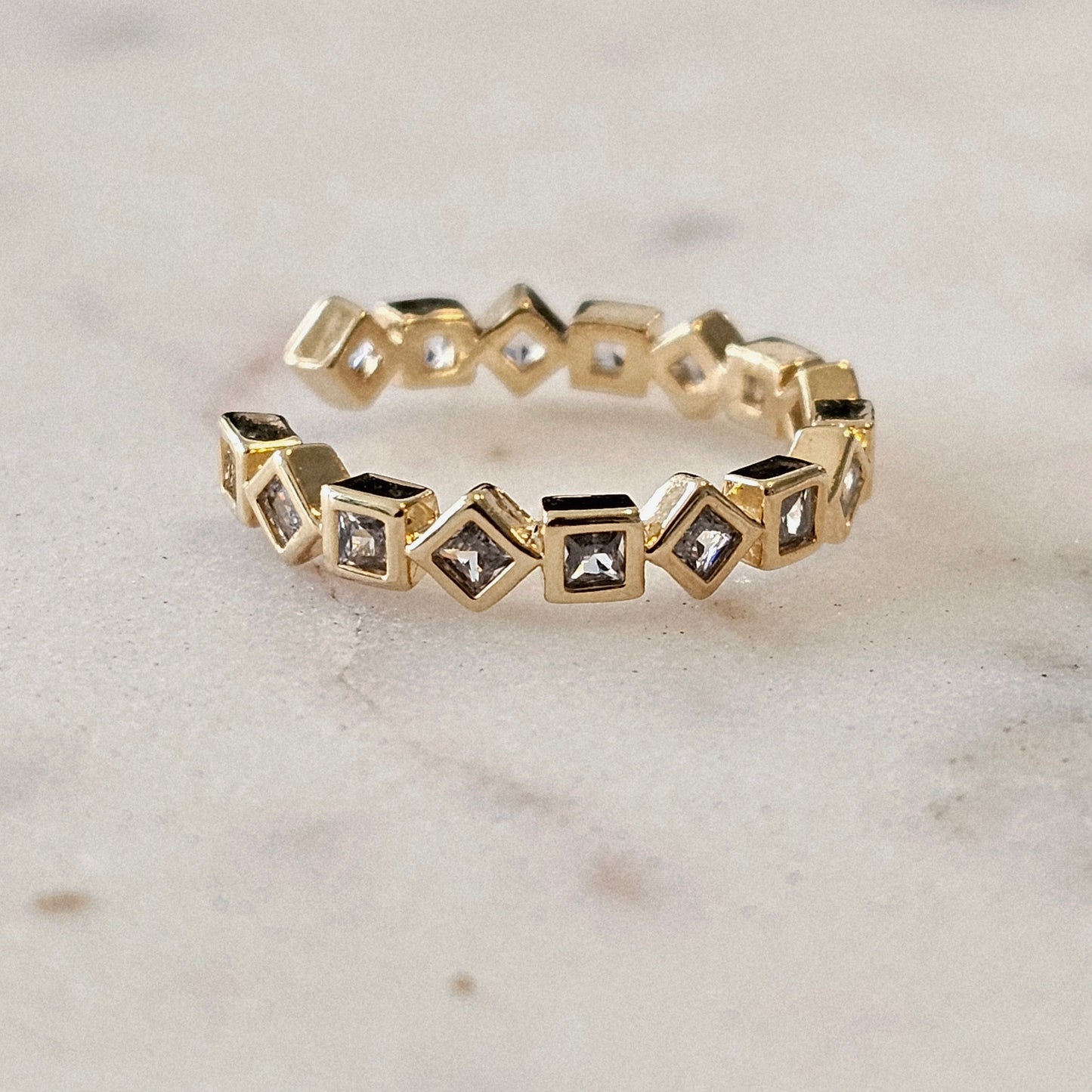 18K Gold Plated Adjustable Delicate Square Zirconias Ring