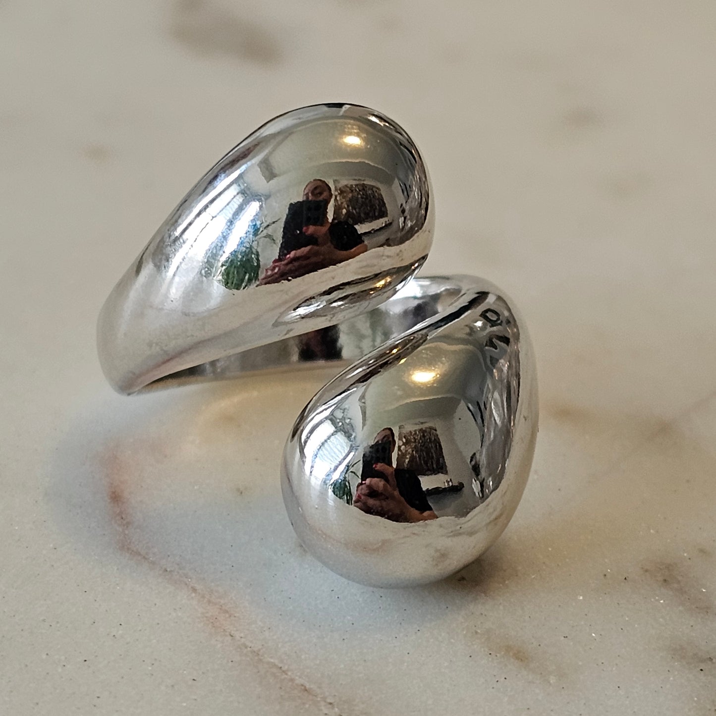 White Rhodium Plated Bold Adjustable Domed Ring