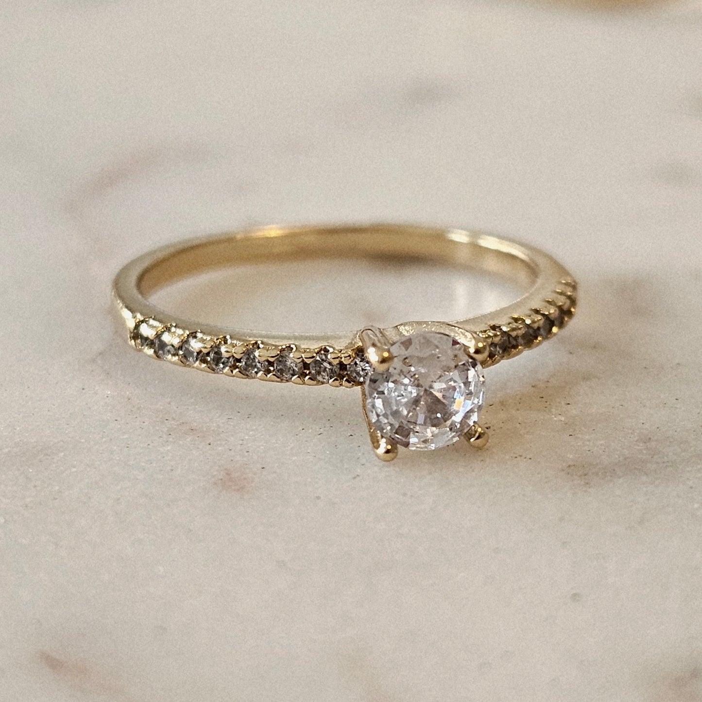 18K Gold Plated Solitaire Zirconia Ring 1.5mm