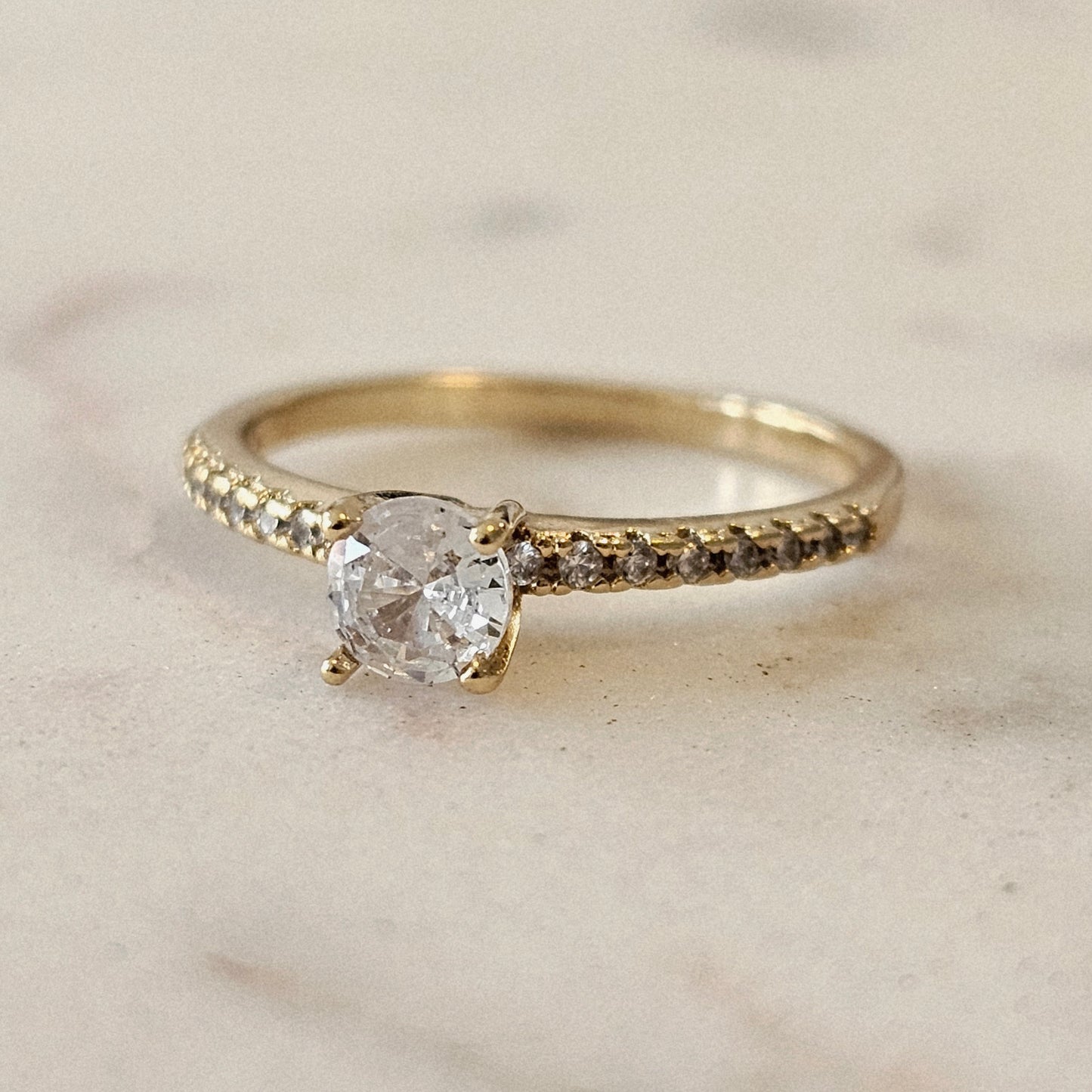 18K Gold Plated Solitaire Zirconia Ring 1.5mm