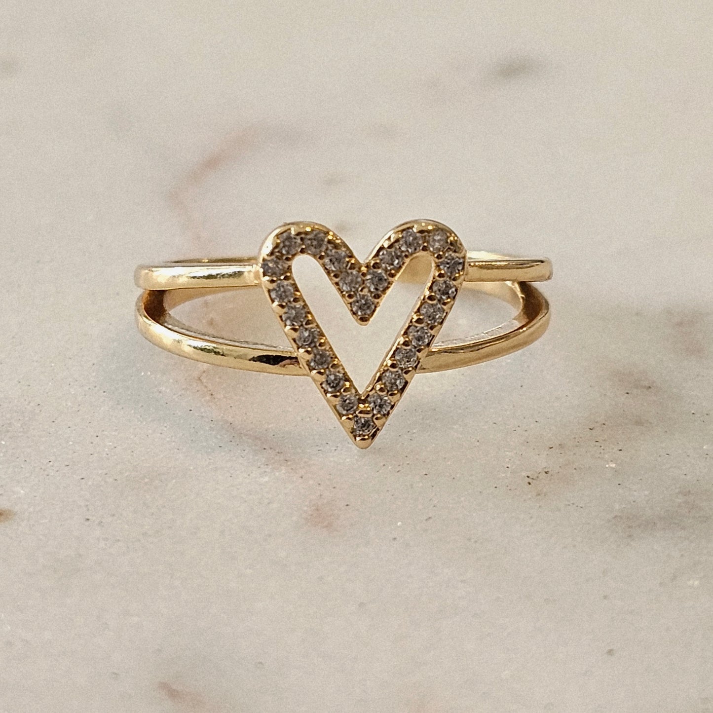 18K Gold Plated Adjustable Studded Zirconia Heart Ring