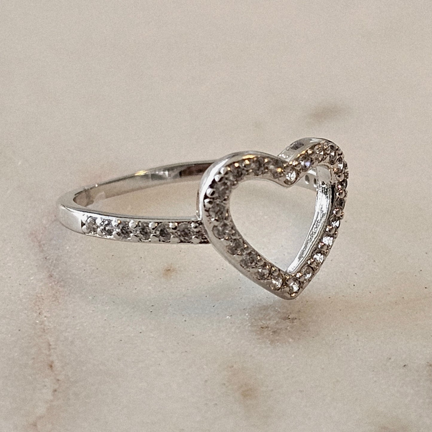 White Rhodium Plated Studded Zirconia Heart Ring