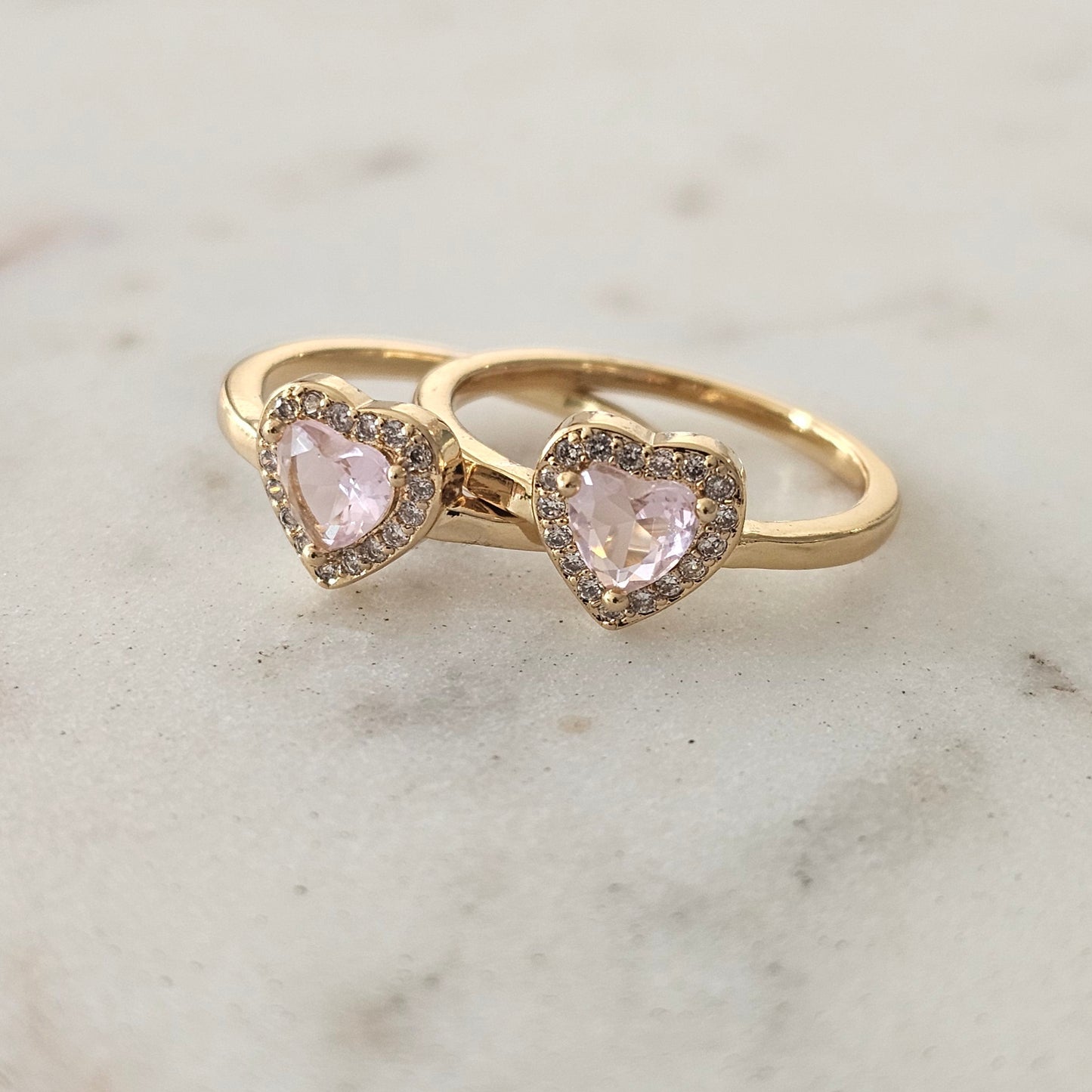 18K Gold Plated Studded Zirconia Pink Heart Ring