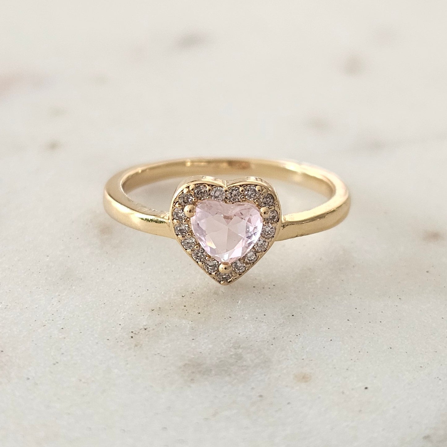 18K Gold Plated Studded Zirconia Pink Heart Ring