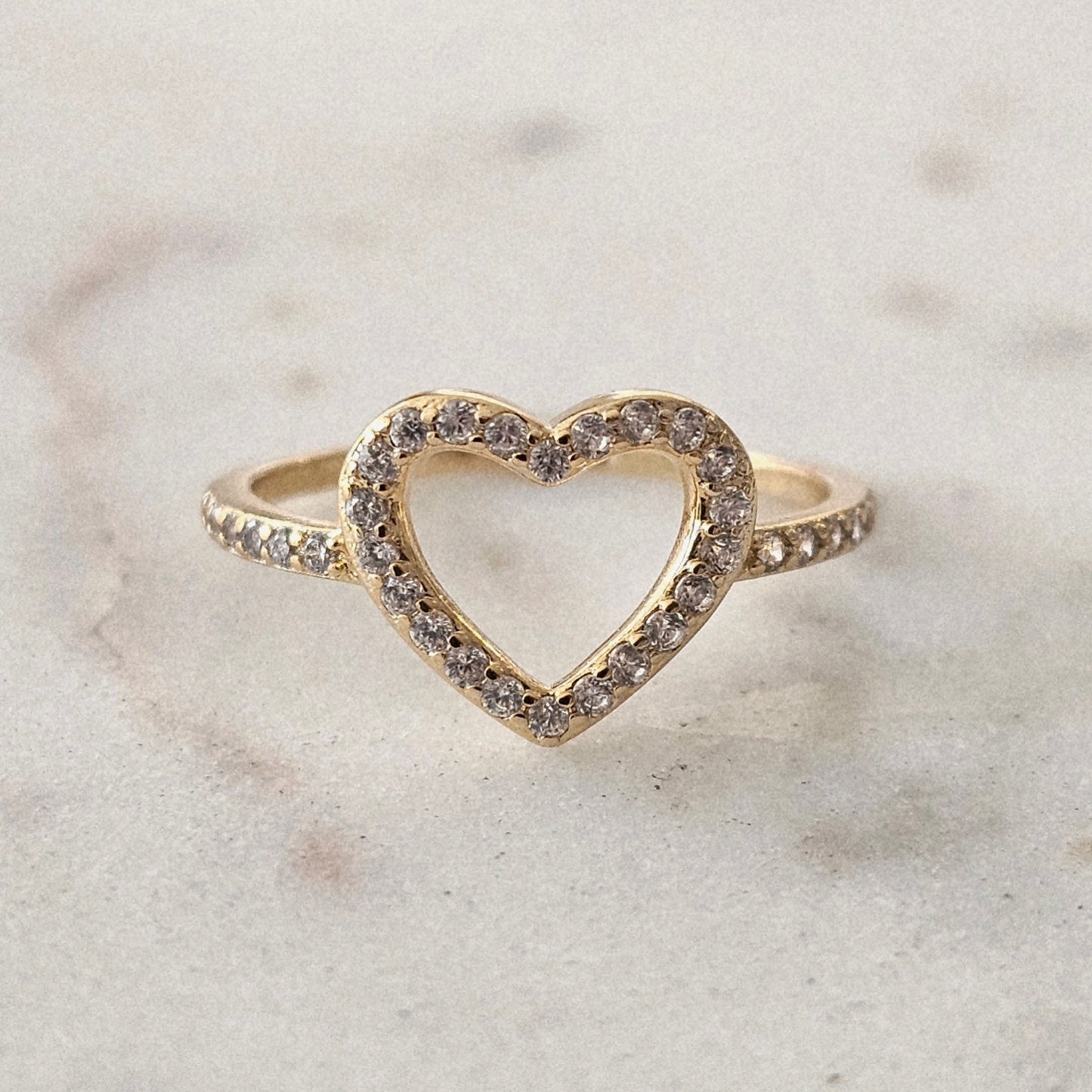 18K Gold Plated Studded Zirconia Heart Ring