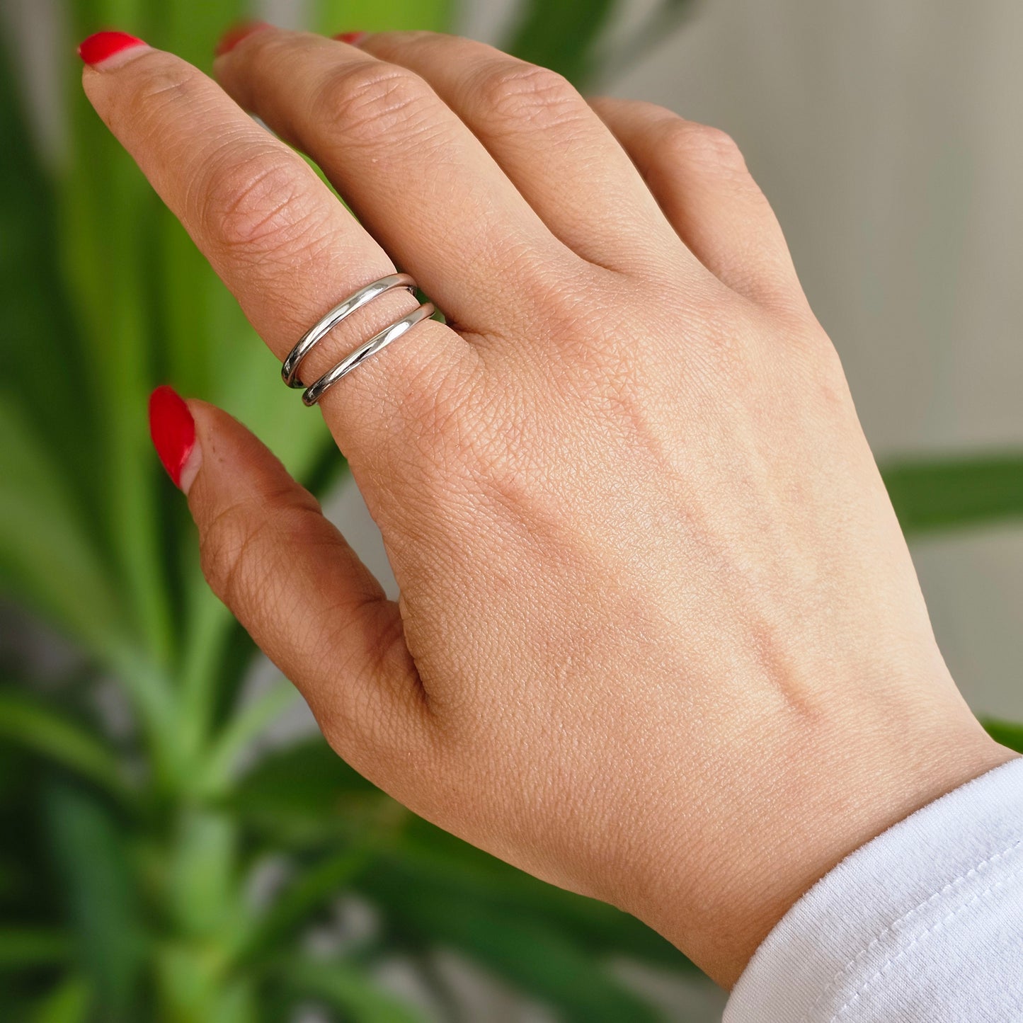 White Rhodium Plated Double Ring