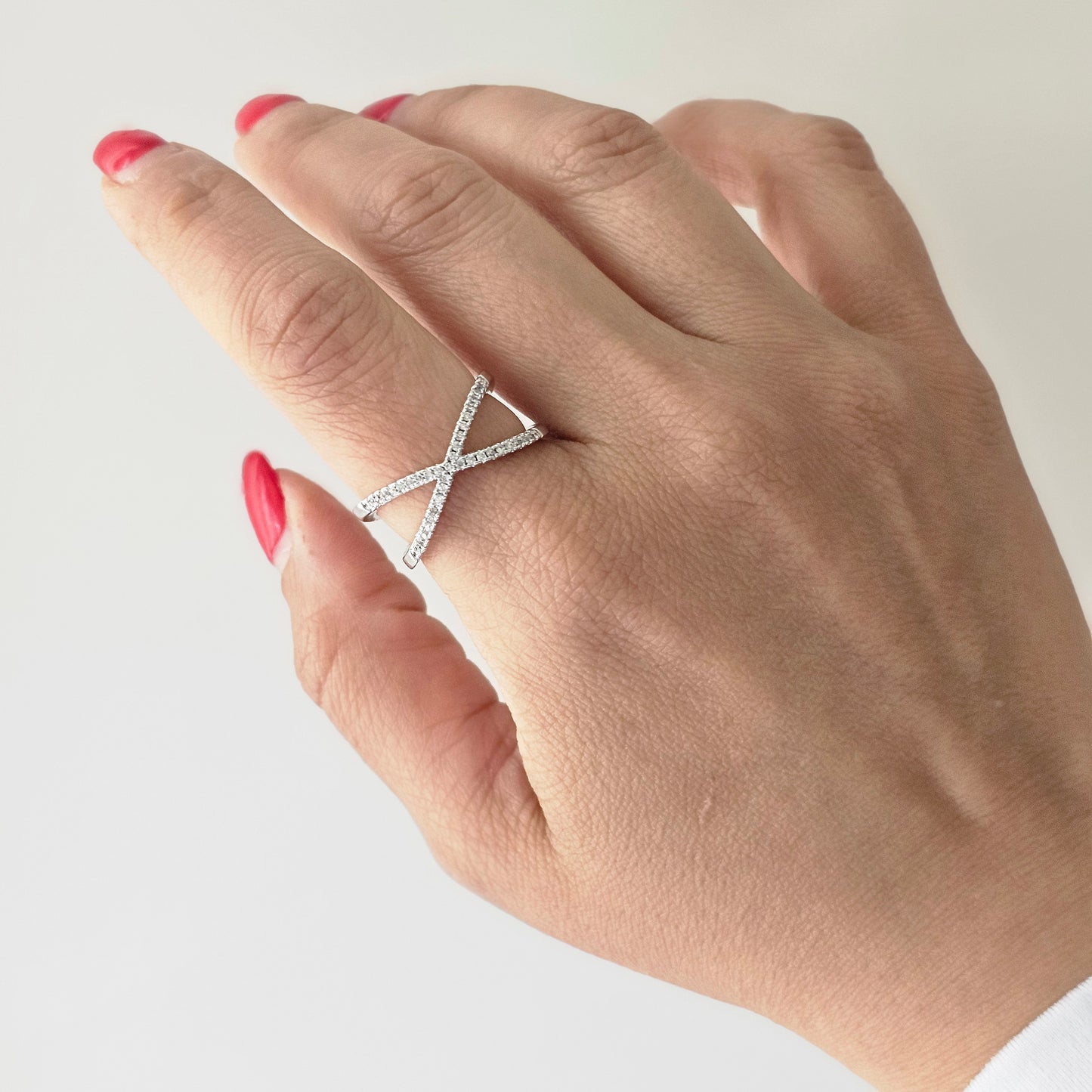 White Rhodium Plated Adjustable Studded Zirconia X Ring