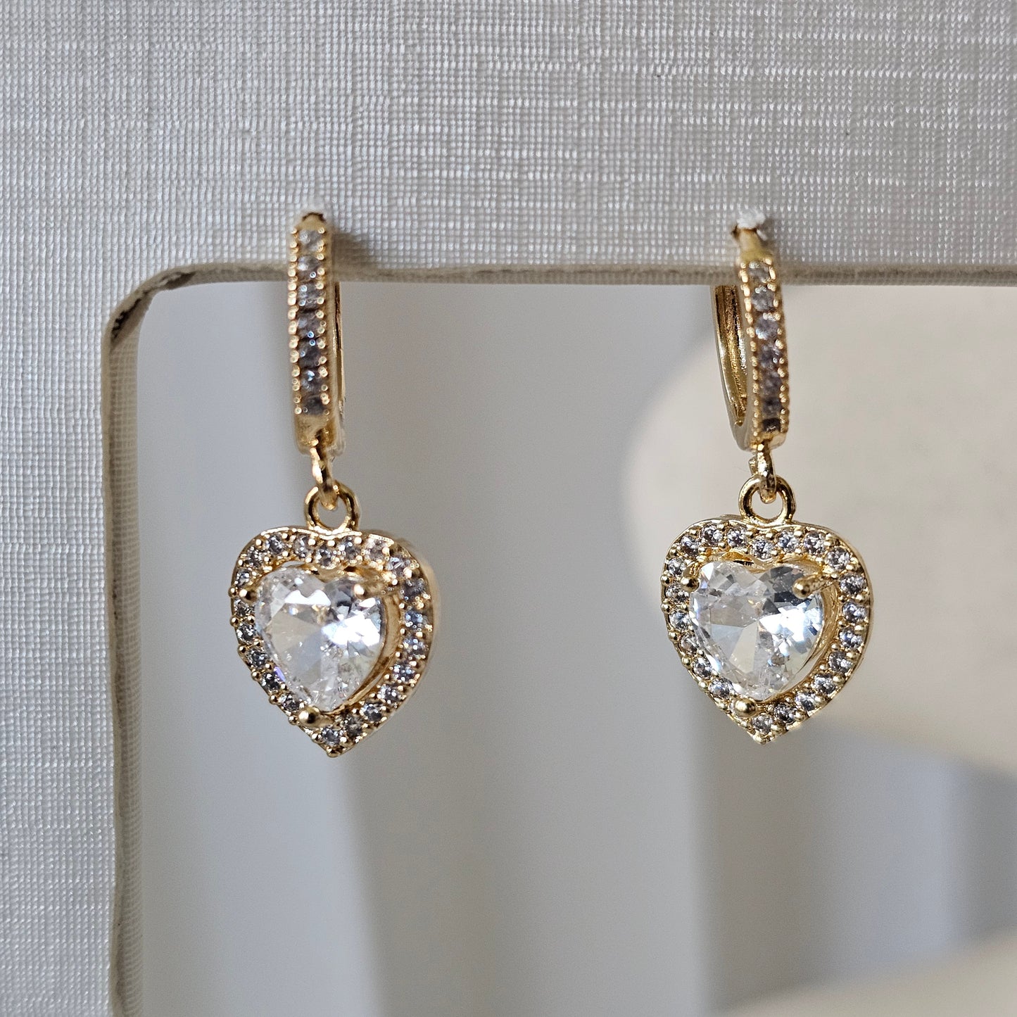 18K Gold Plated Hoops Dangling Studded Zirconia Heart Earrings