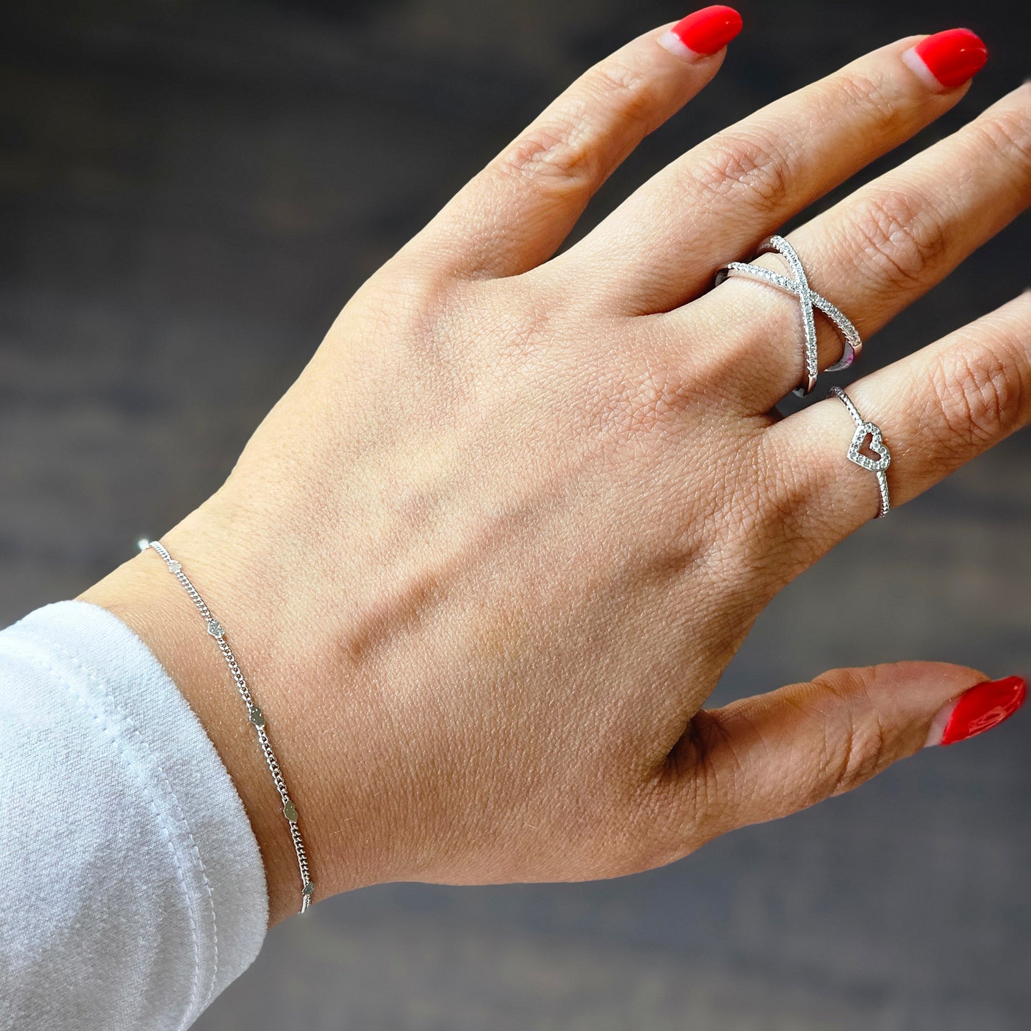 White Rhodium Plated Delicate Mini Hearts Bracelet
