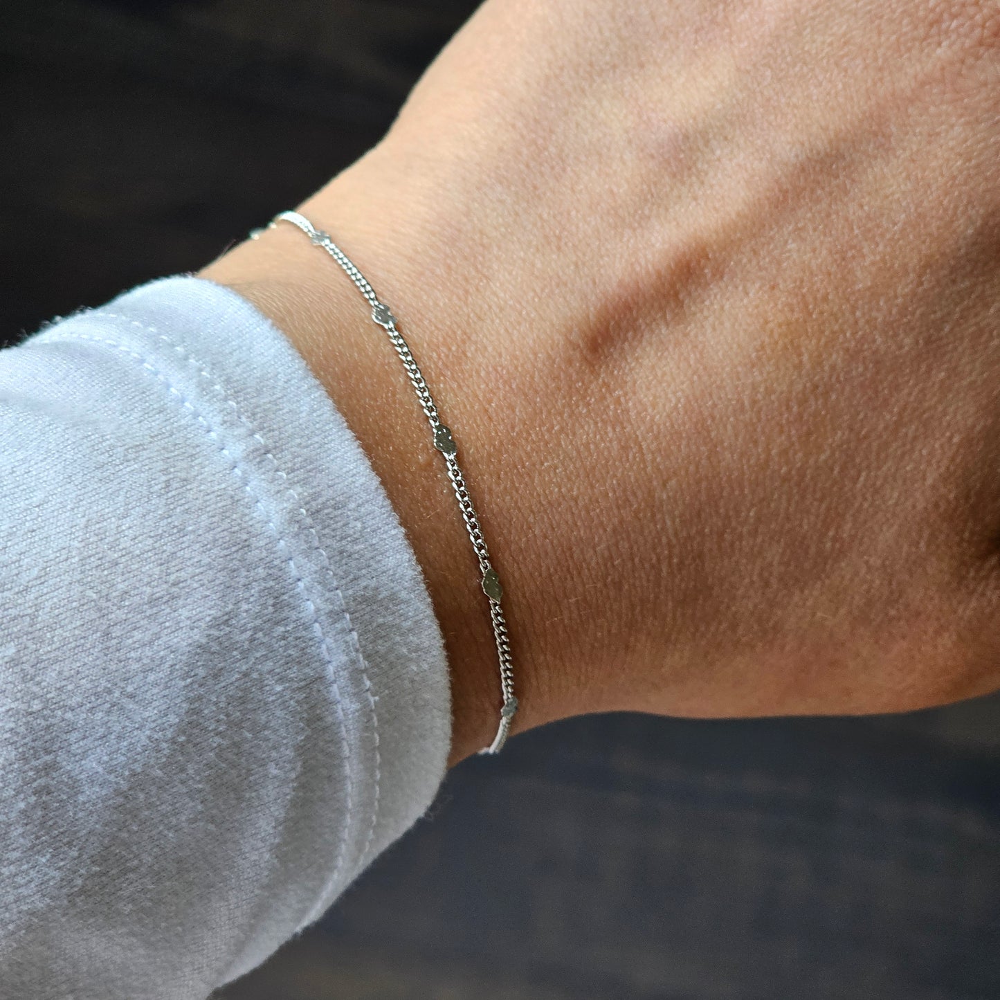 White Rhodium Plated Delicate Mini Hearts Bracelet