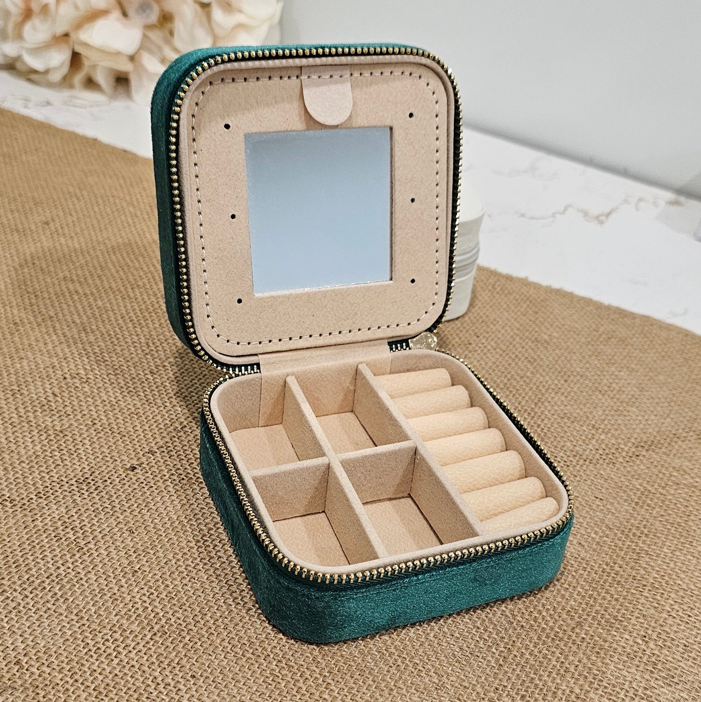 Green Suede Travel Jewelry Box