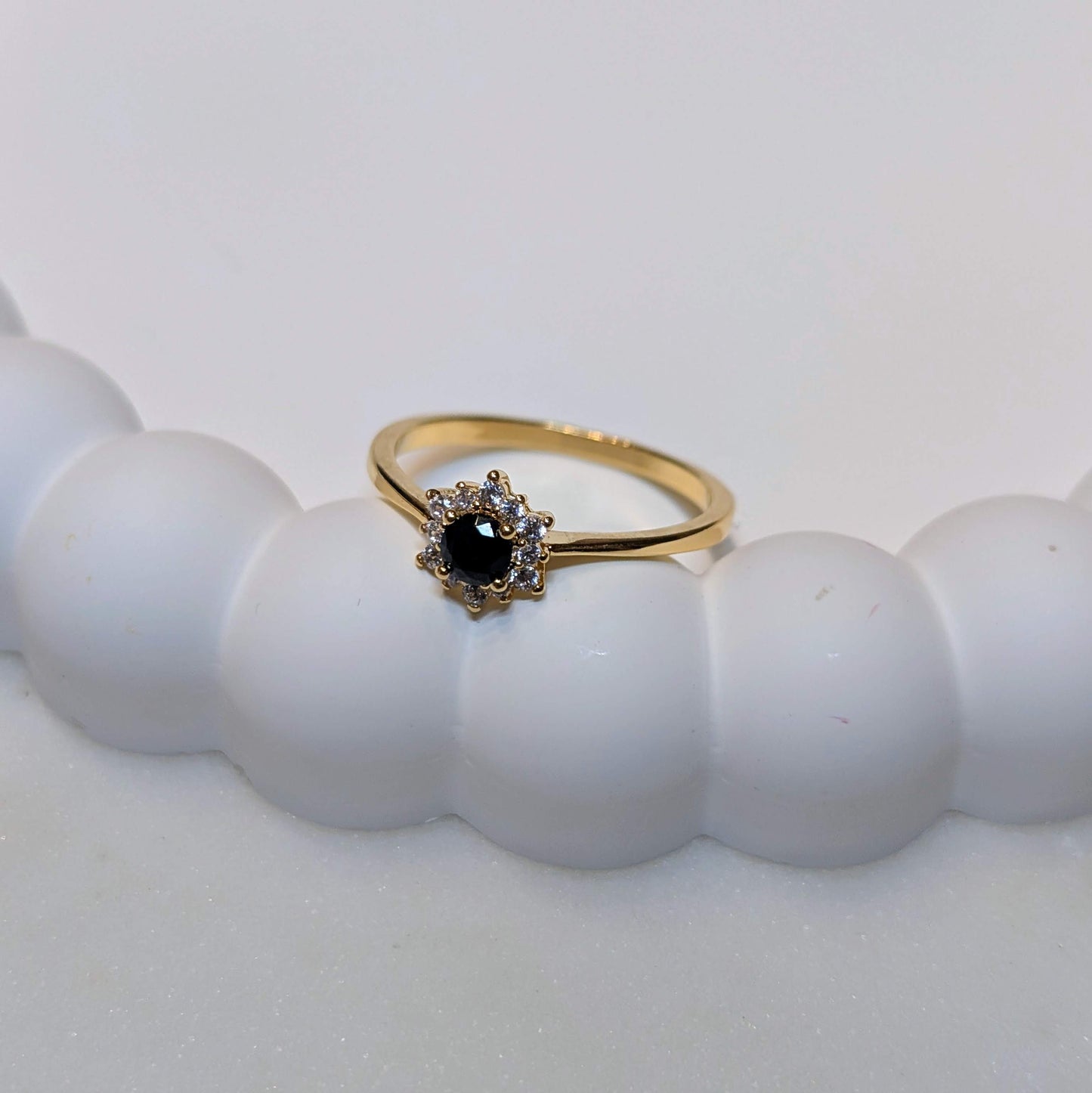 18K Gold Plated Onyx Studded Mini Zirconia Ring
