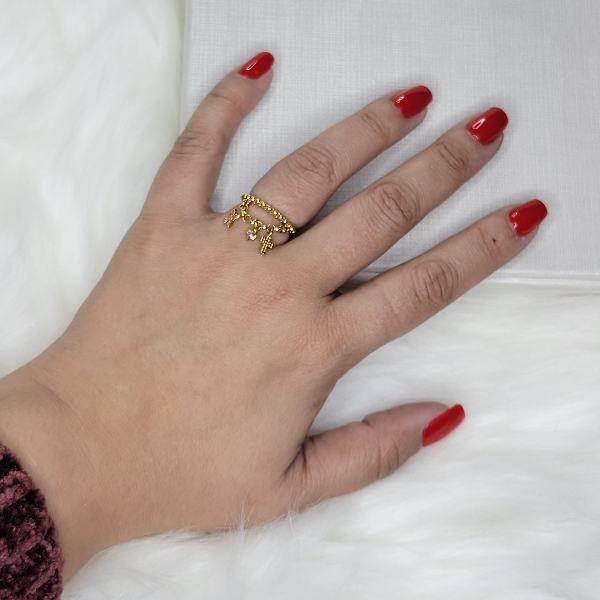 18K Gold Plated Metallic Sphere with pendants Ring