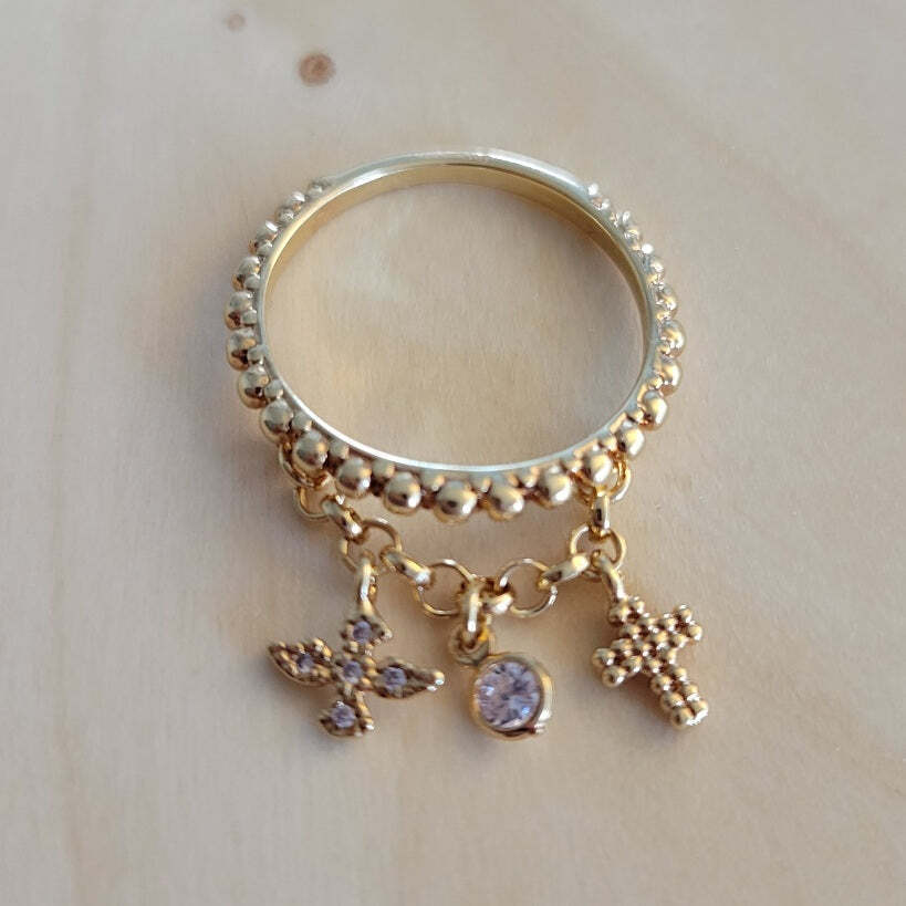 18K Gold Plated Metallic Sphere with pendants Ring