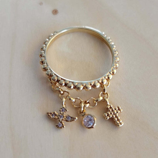 18K Gold Plated Metallic Sphere with pendants Ring