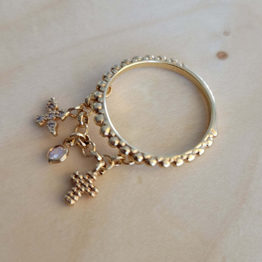 18K Gold Plated Metallic Sphere with pendants Ring