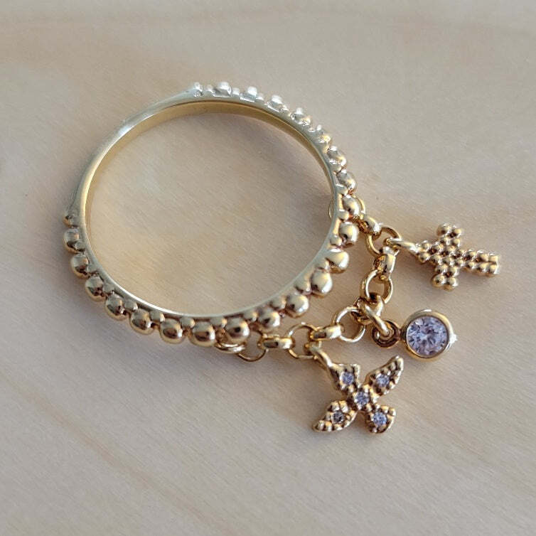 18K Gold Plated Metallic Sphere with pendants Ring