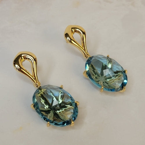 18K Gold Plated Inverted Aquamarine Star Earrings