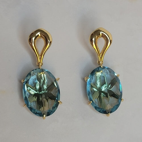 18K Gold Plated Inverted Aquamarine Star Earrings