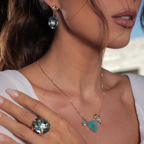 18K Gold Plated Inverted Aquamarine Star Earrings