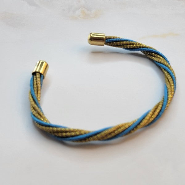 Golden Grass Blue Open Bangle Bracelet