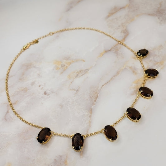 18K Gold Plated Seven Oval Cognac Crystal Necklace
