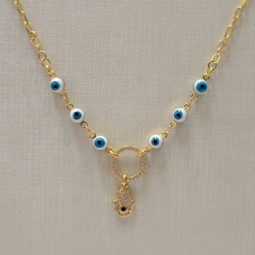 18K Gold Plated Studded Zirconia Hand and Evil Eye Kids Set