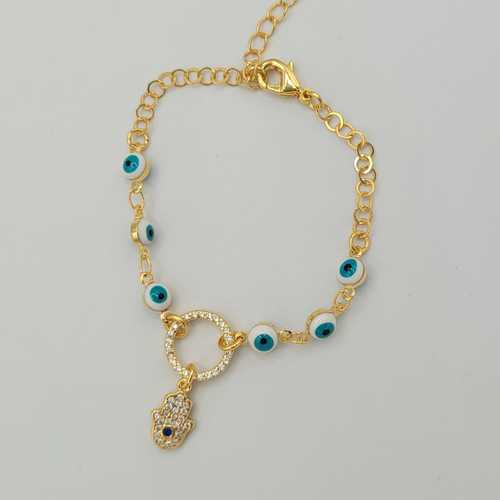 18K Gold Plated Studded Zirconia Hand and Evil Eye Kids Set