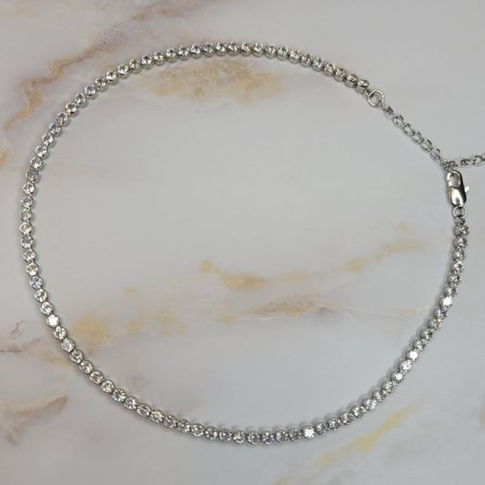 White Rhodium Plated Tennis Bezel Zirconia Necklace 40cm