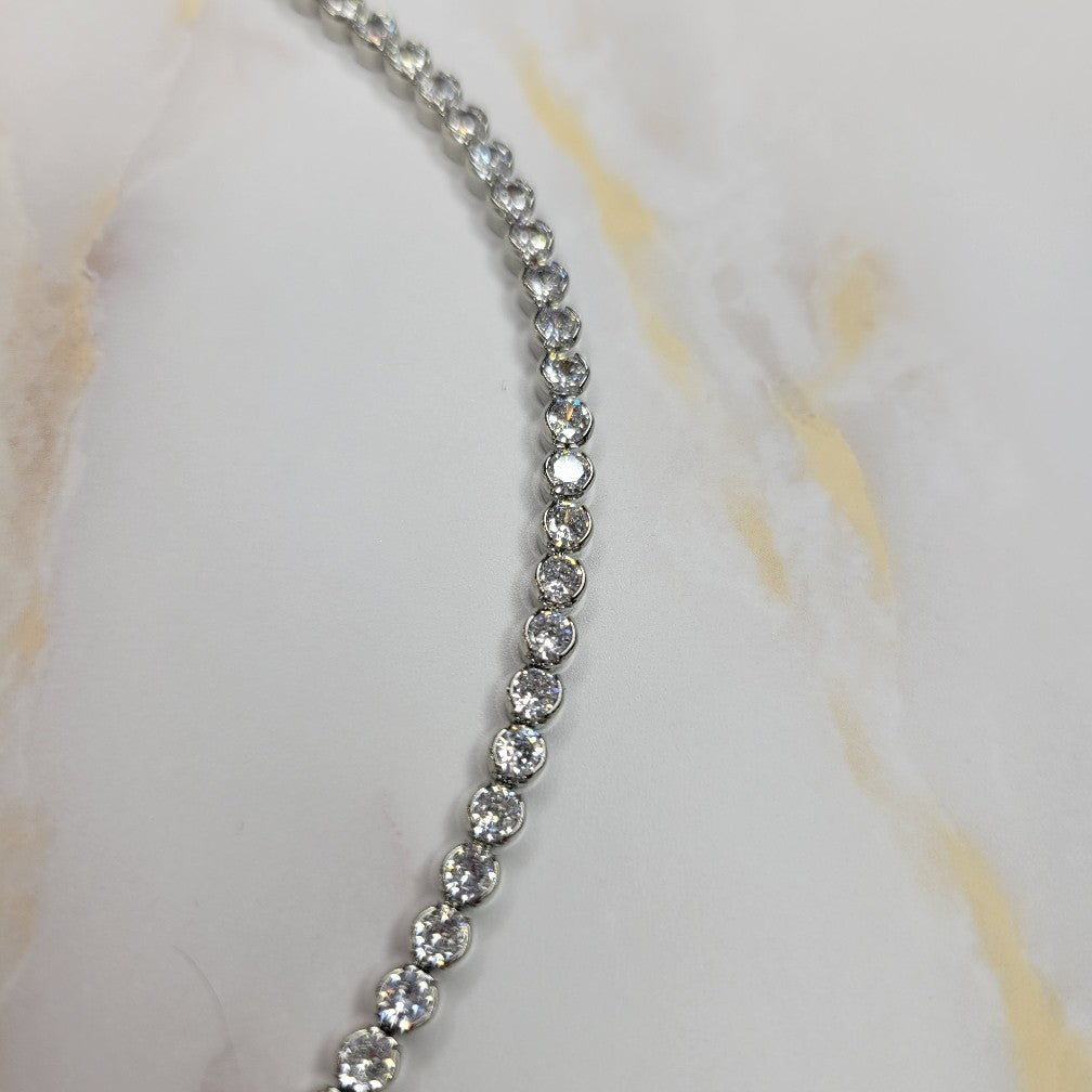 White Rhodium Plated Tennis Bezel Zirconia Necklace 40cm