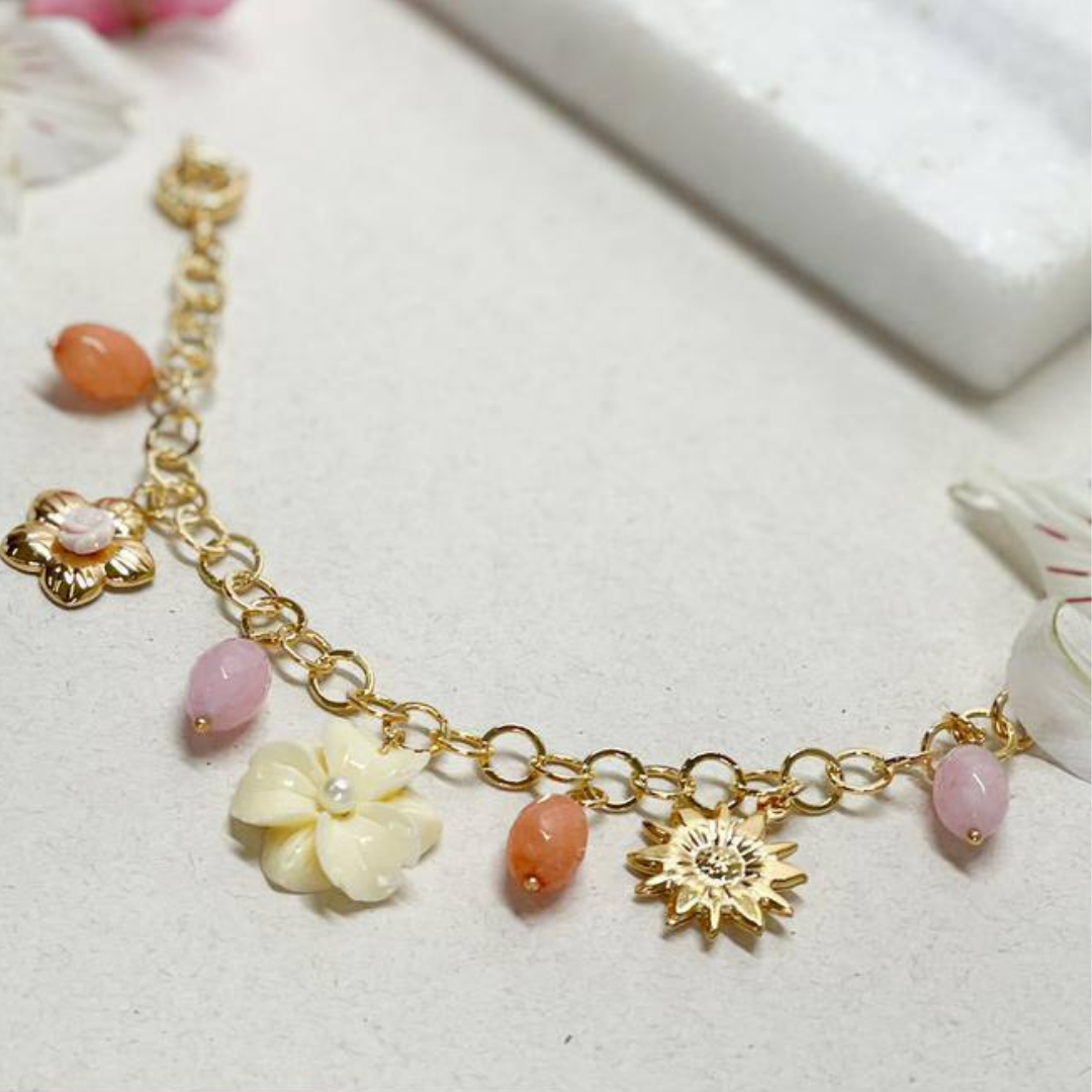 18K Gold Plated Bracelet with coral-inspired charms.