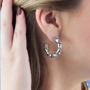 White Rhodium Plated Hoop Twisted Earrings