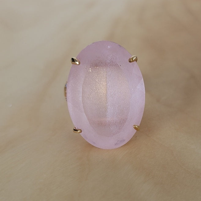 18K Gold Plated Oval Studded Zirconia Kunzite Ring
