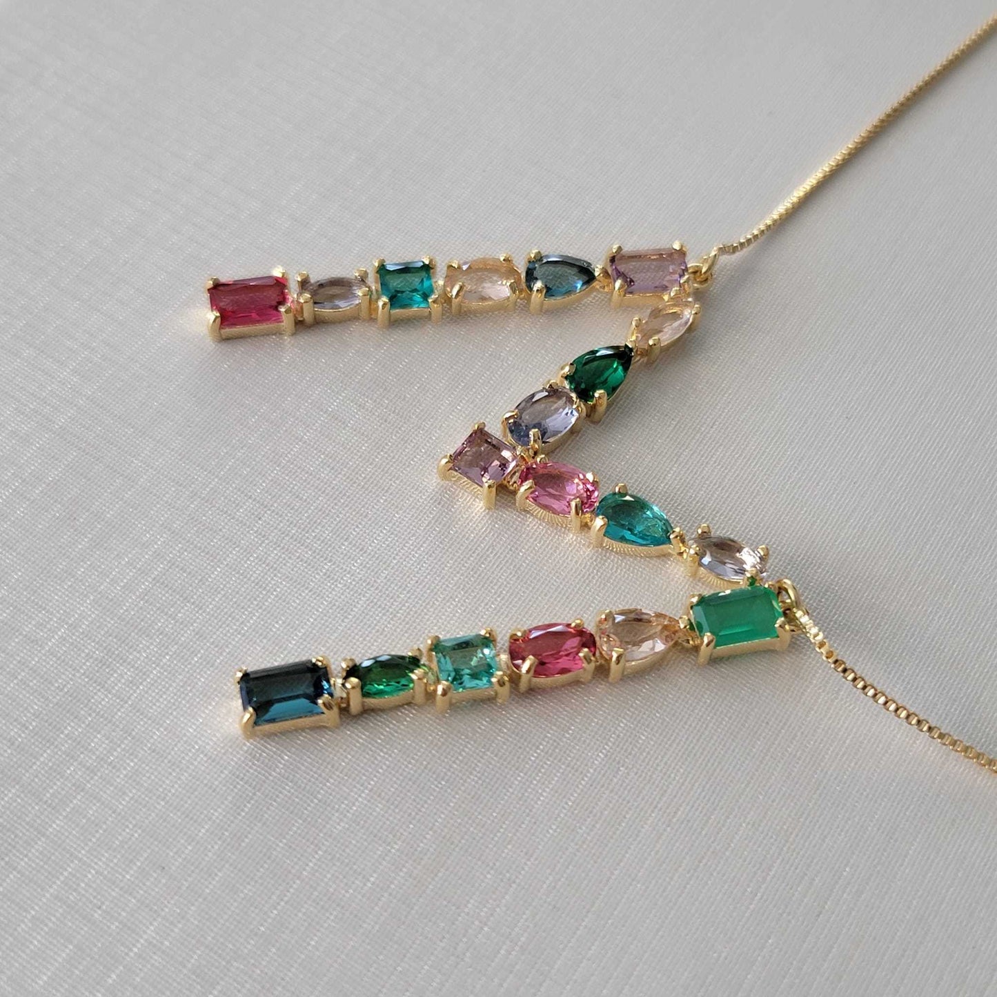 18K Gold Plated Mix of Stones Letter M Necklace