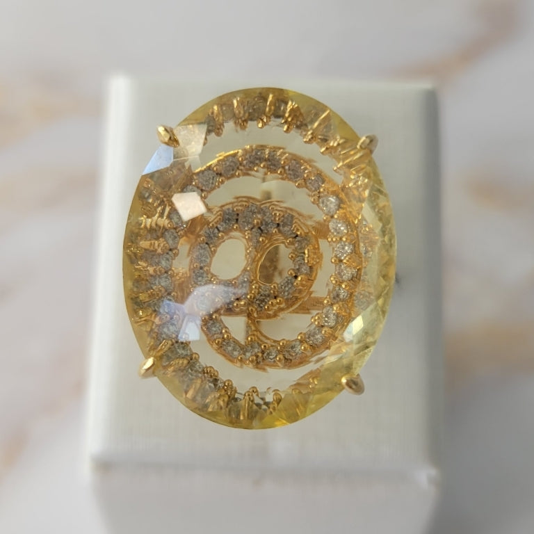 18K Gold Plated Studded Zirconia behind Citrine Ring